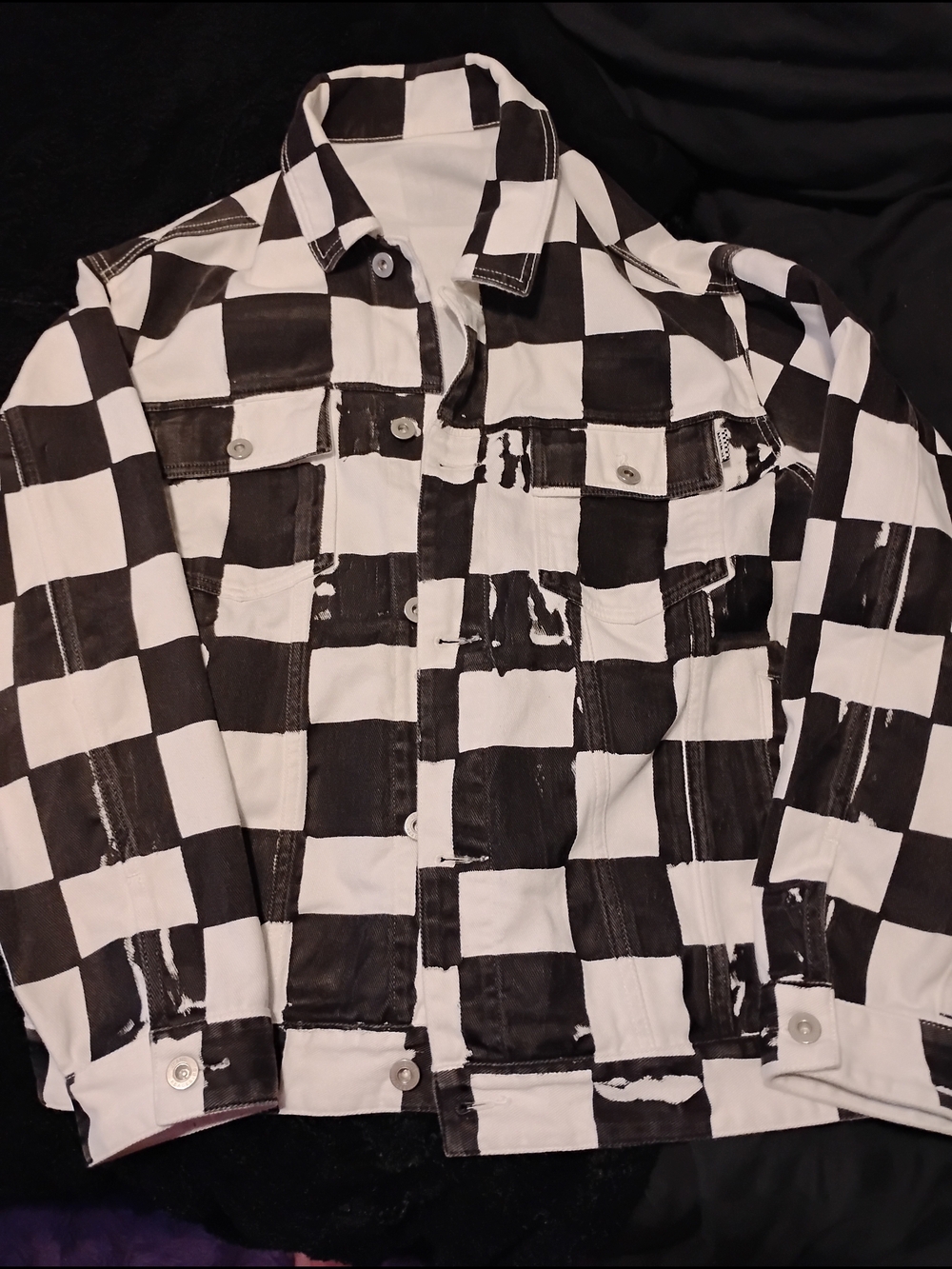 Checkerboard Black & White Men's Jacket - Contemporary Trucker Style